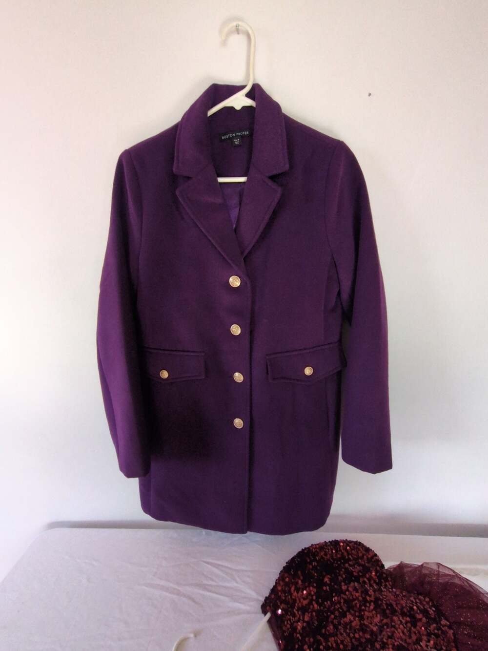 Boston Proper Purple Wool Blend Pea Coat Jacket Size 6